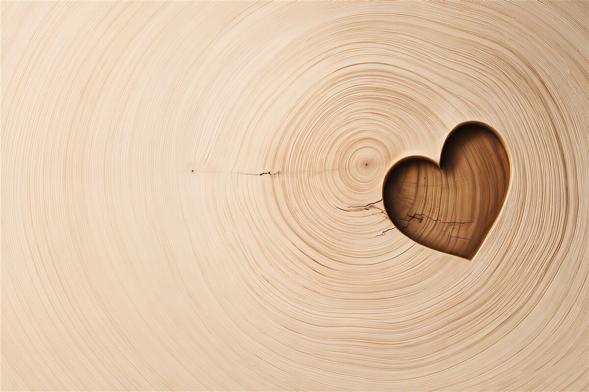 Papier peint veines de bois avec cœur sur fond clair romantique
