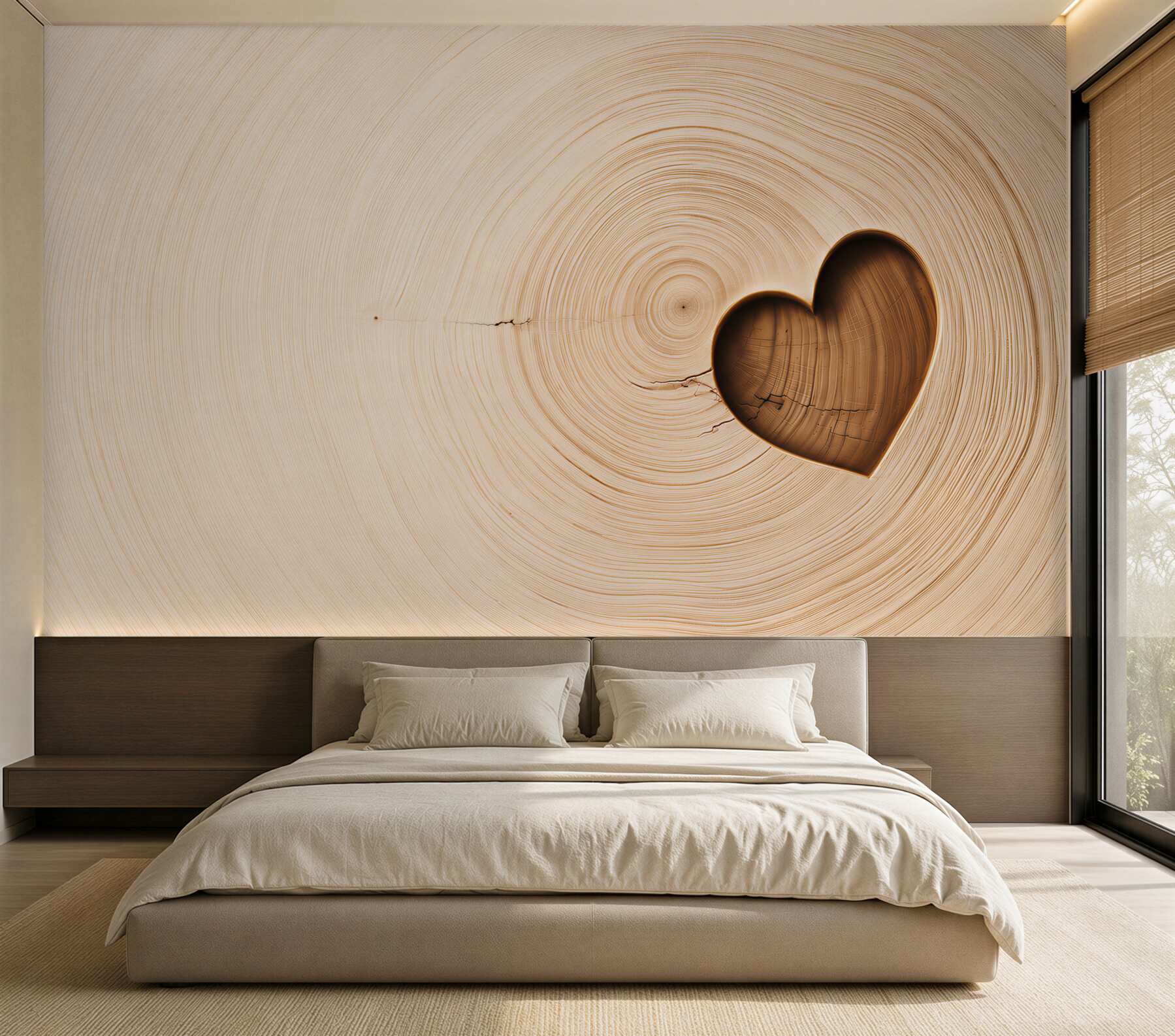 Papier peint veines de bois avec cœur sur fond clair romantique