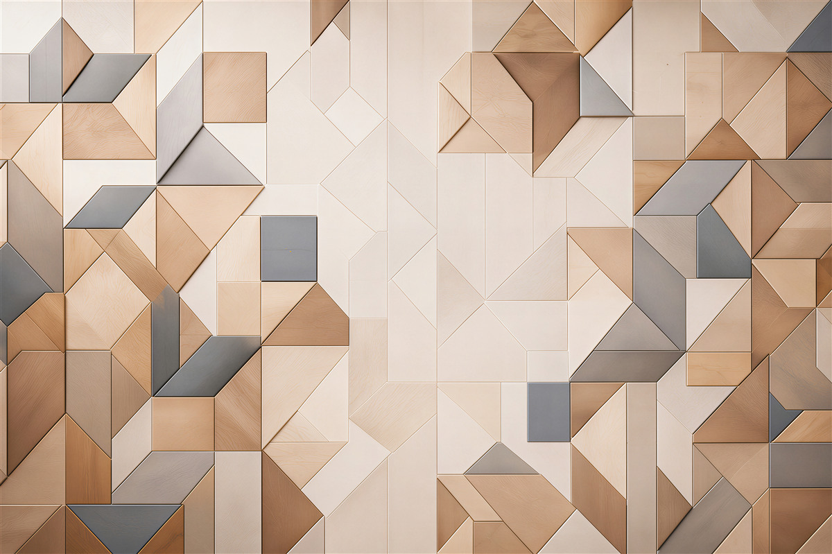 Papier peint panneaux géométriques en bois beige-gris moderne 3D