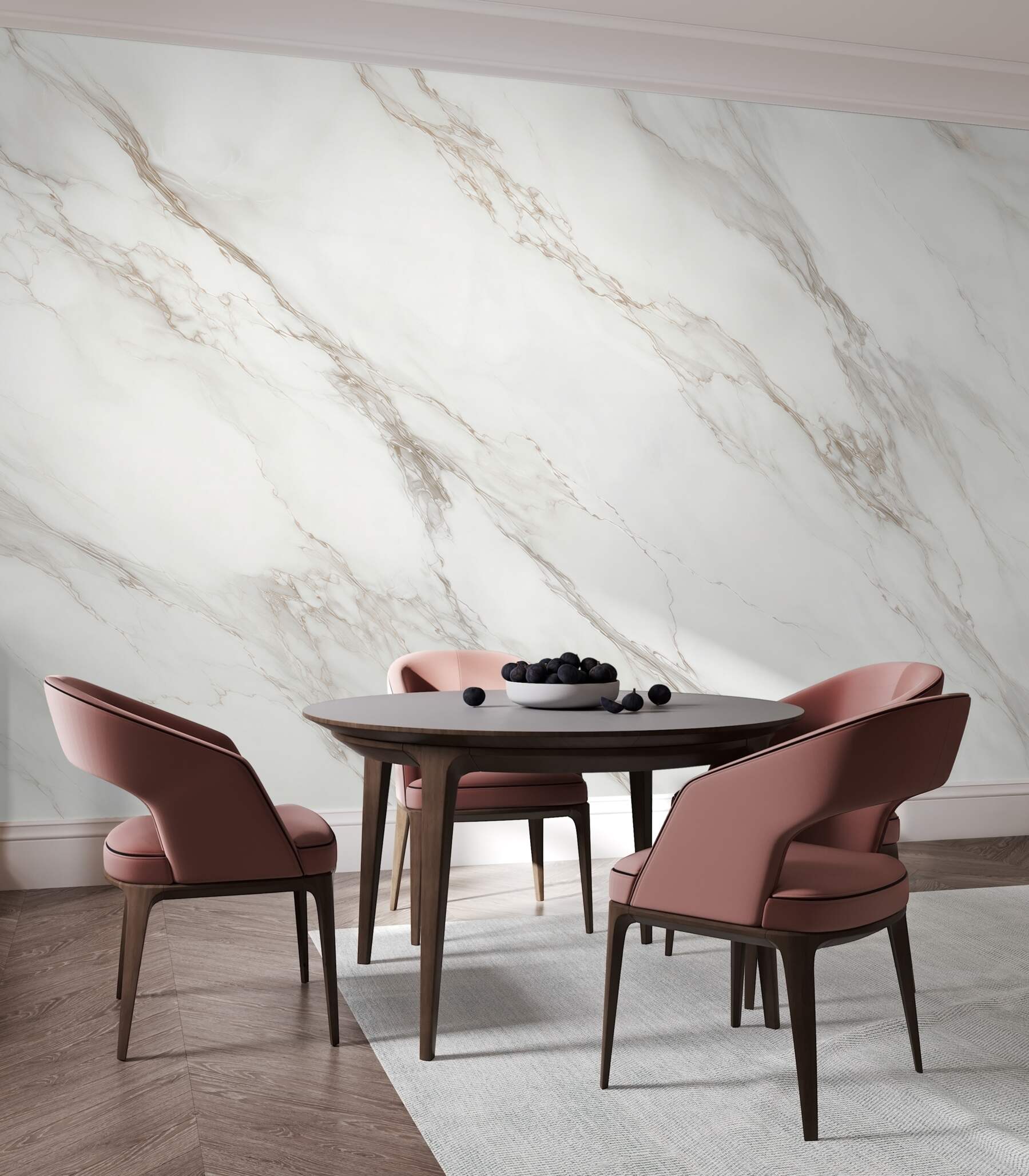 Papier peint marbre blanc avec veinures beiges délicates élégance moderne
