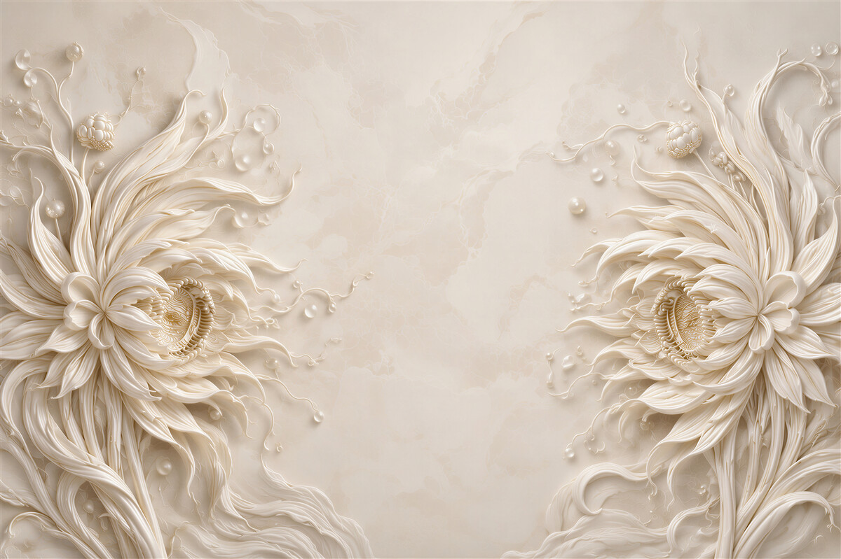 Papier peint fleurs 3D beiges élégantes pour la chambre