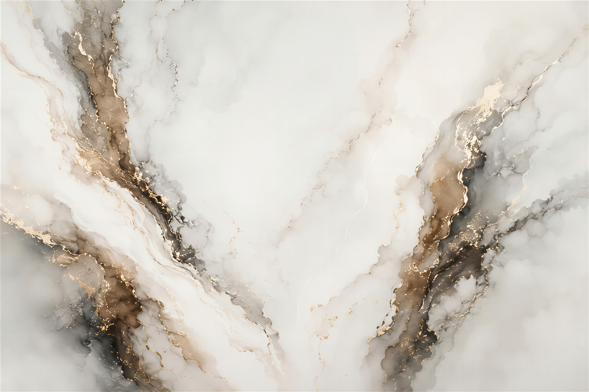 Papier peint marbre abstrait blanc et gris avec accents dorés