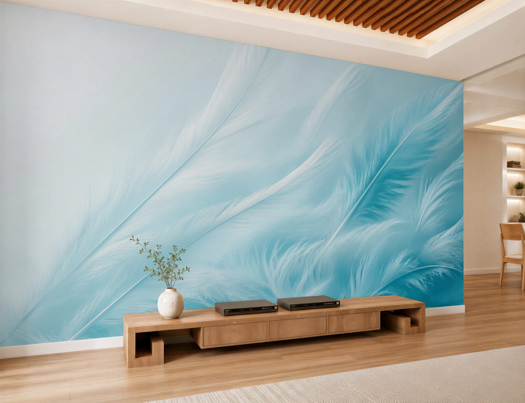 Papier peint délicates plumes bleues légères et subtiles pour la chambre