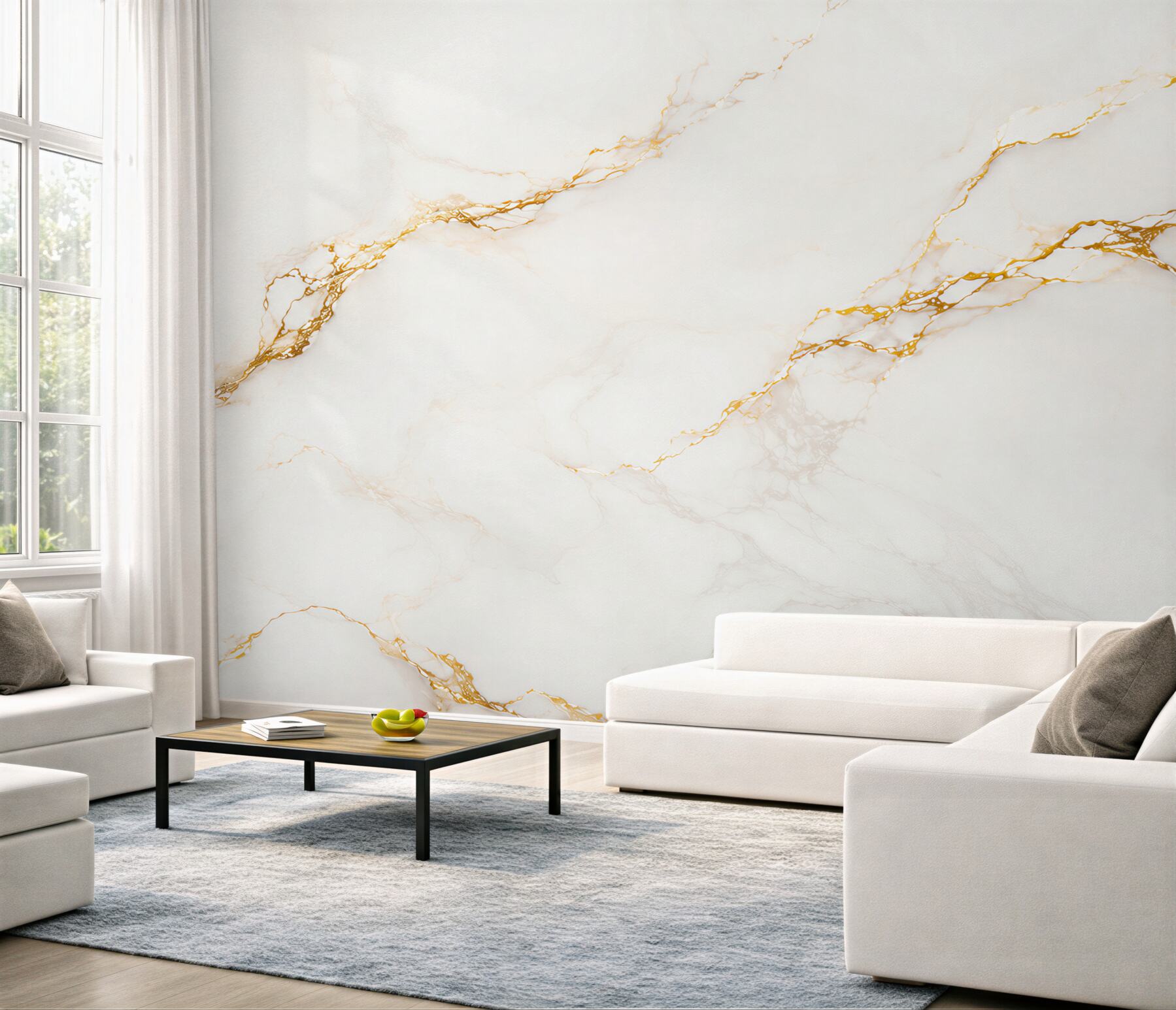 Papier peint marbre blanc avec des veines dorées élégant pour un intérieur moderne