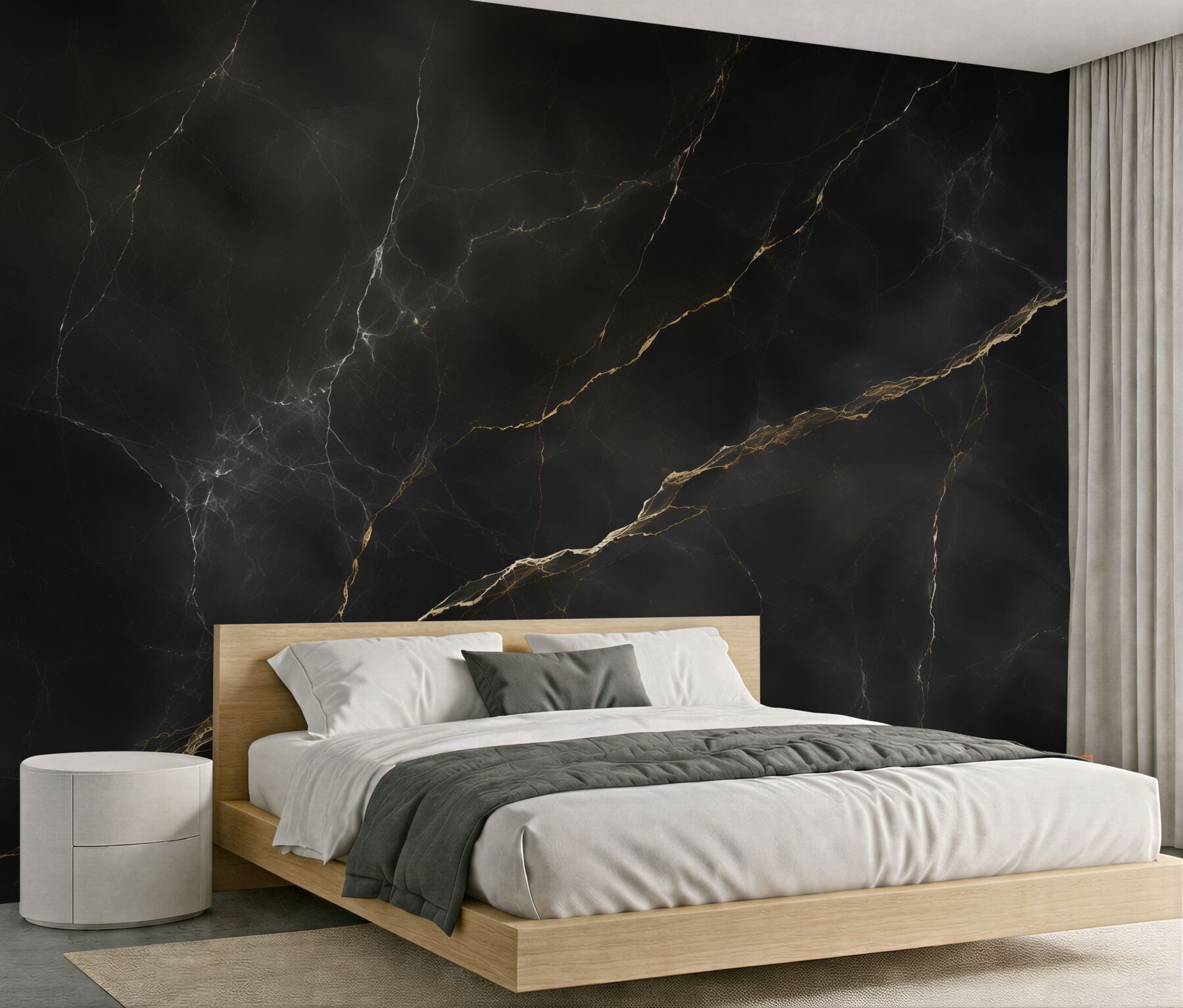 Papier peint marbre noir avec des veines dorées élégant pour un intérieur moderne