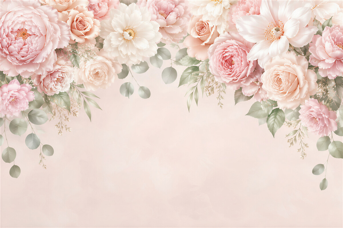 Papier peint pivoines et roses pastel sur fond clair romantique