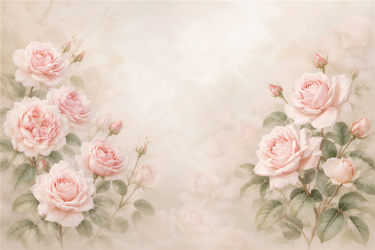 Papier peint roses délicates pastel sur fond crème élégant