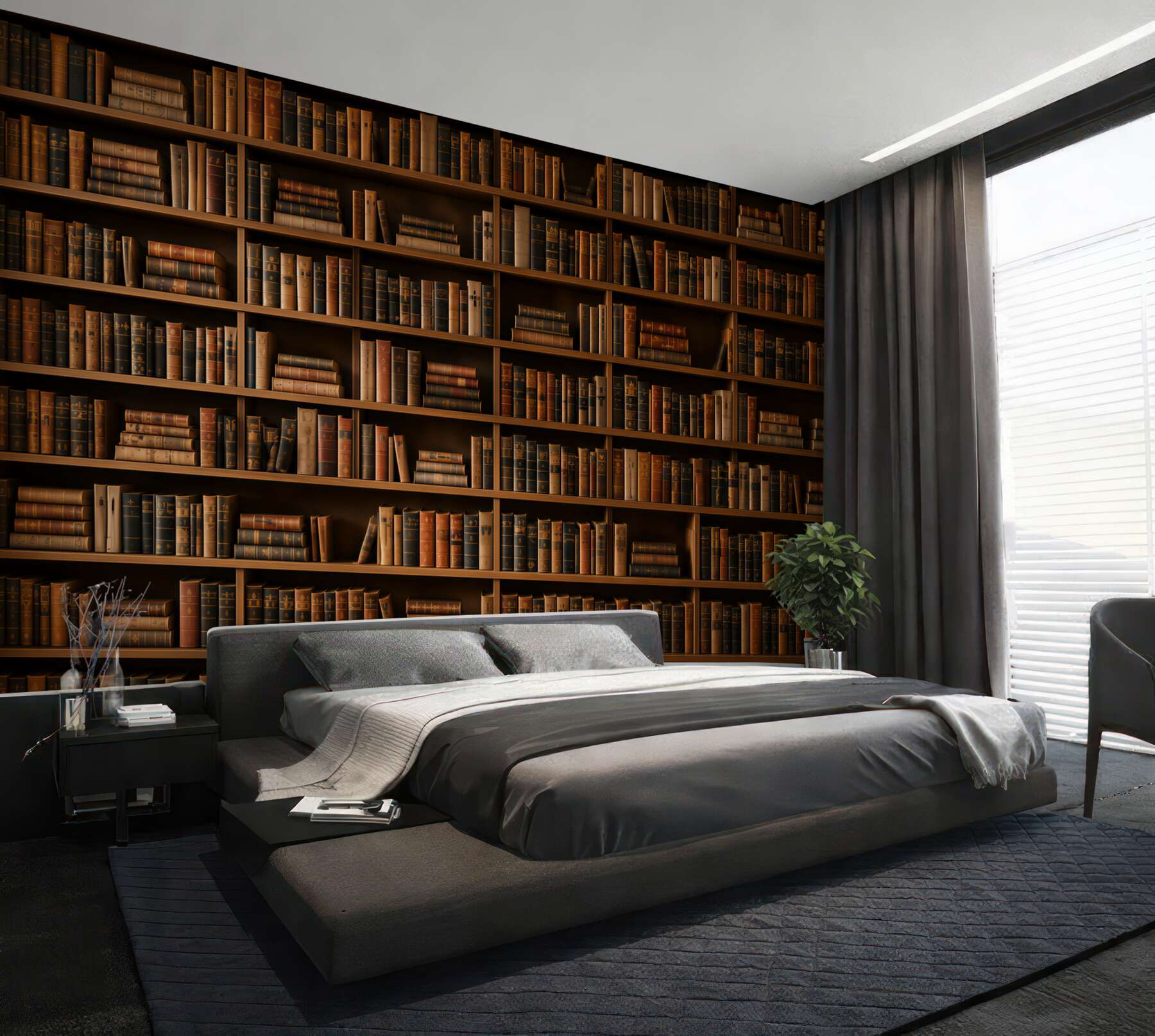Papier peint étagère avec des livres bibliothèque brune dans un style classique