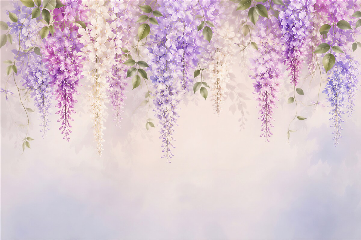 Papier peint glycine suspendue violette pastel romantique