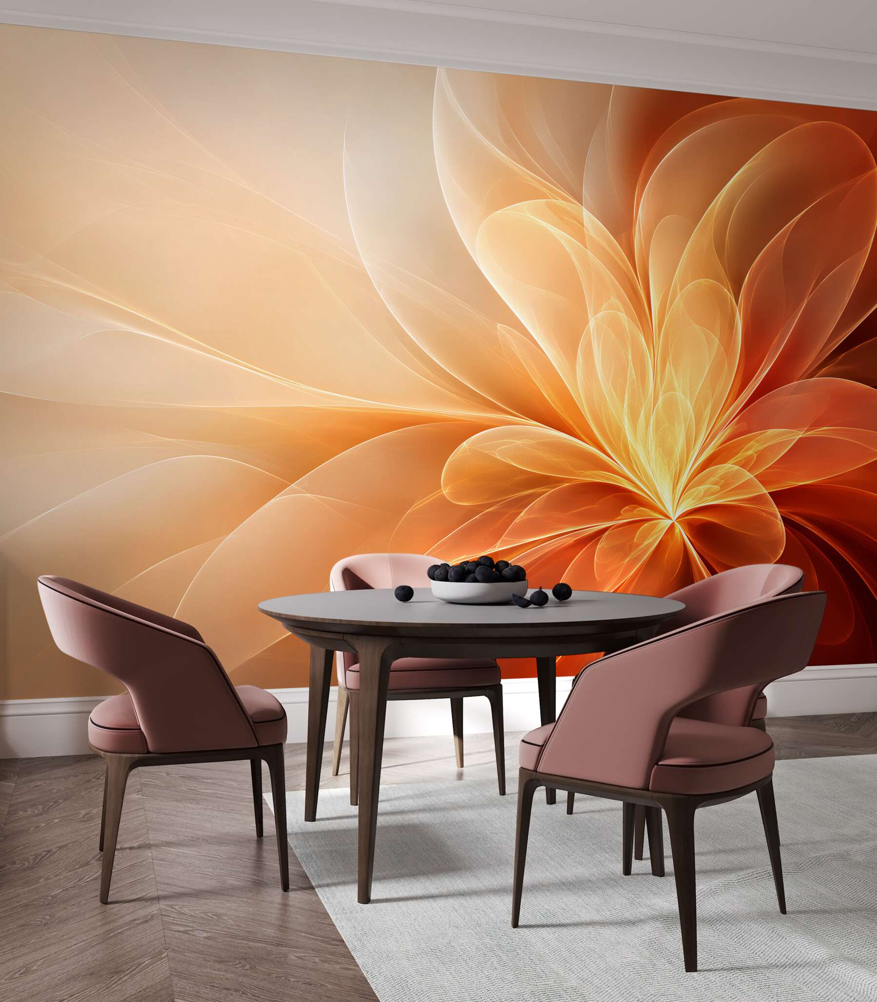 Papier peint fleur abstraite lumineuse orange moderne