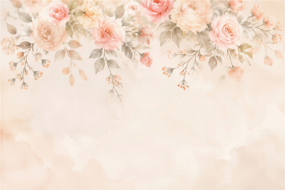 Papier peint fleurs roses pastel avec branches tombantes sur fond clair