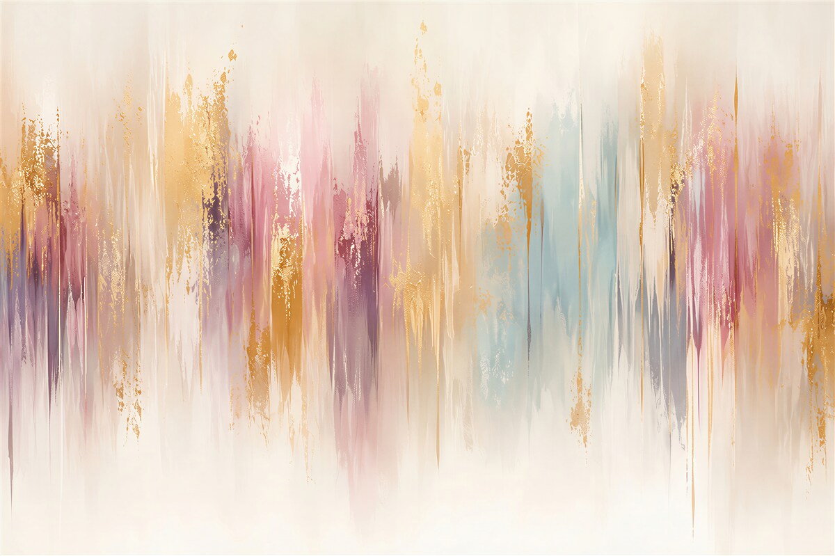 Papier peint bandes abstraites pastel avec accents dorés pour un intérieur moderne