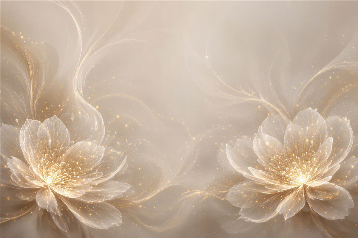 Papier peint fleurs lumineuses beige et dorées abstraites élégantes