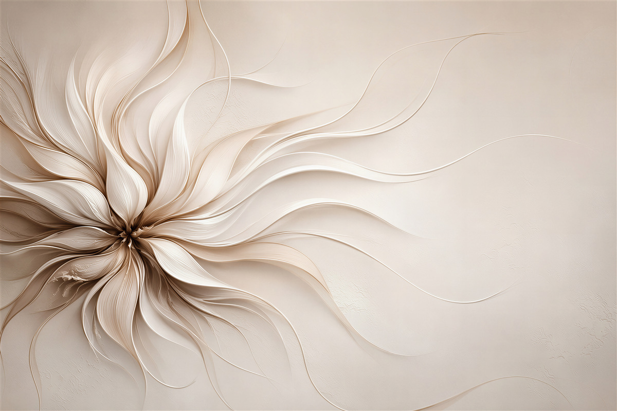 Papier peint fleur abstraite 3D beige moderne