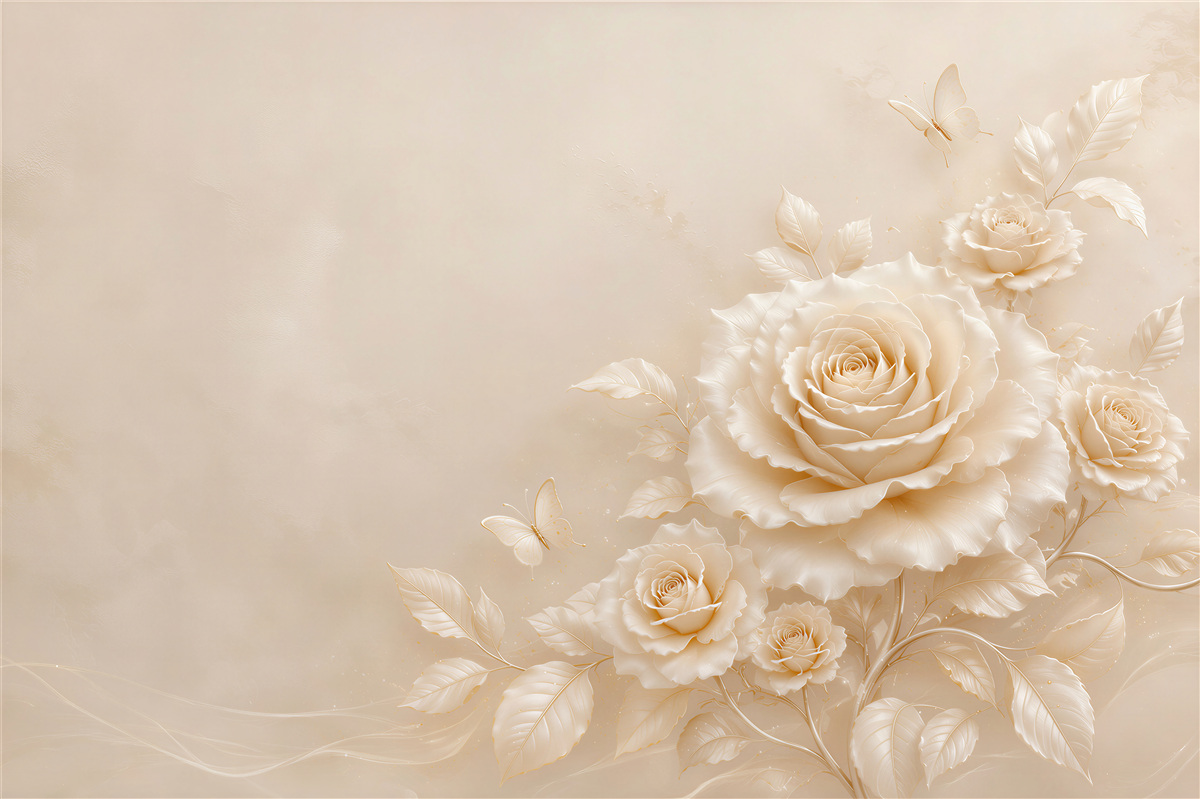 Papier peint roses crème avec papillons élégance subtile pour salon