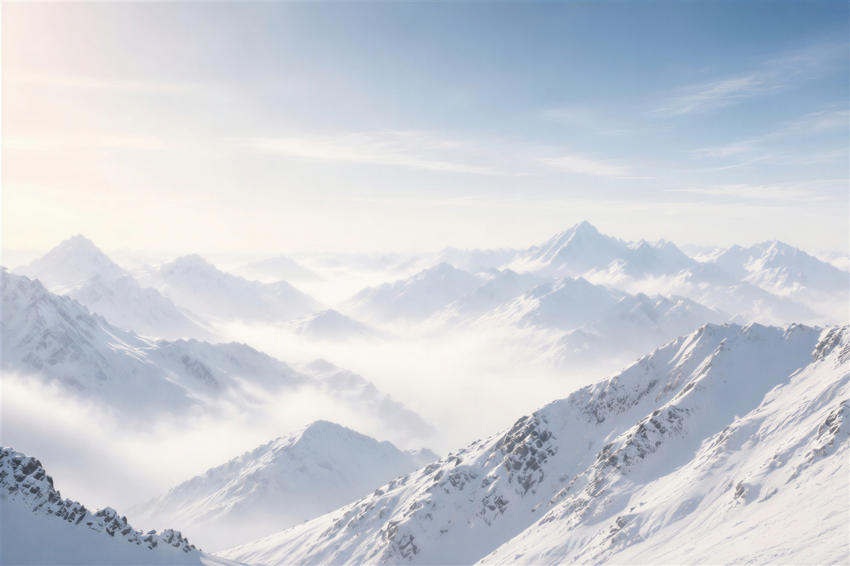 Papier peint montagnes enneigées dans le brouillard paysage panoramique d'hiver
