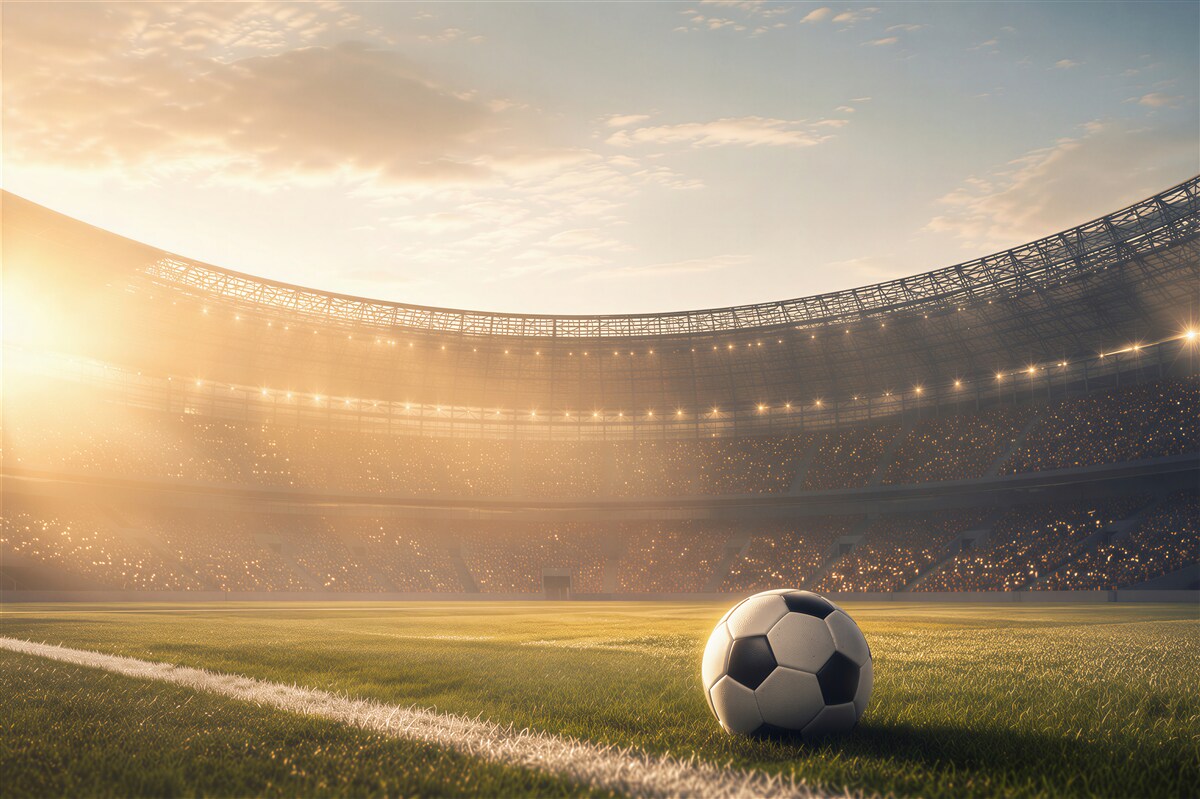Papier peint ballon de football au stade au coucher du soleil sportif