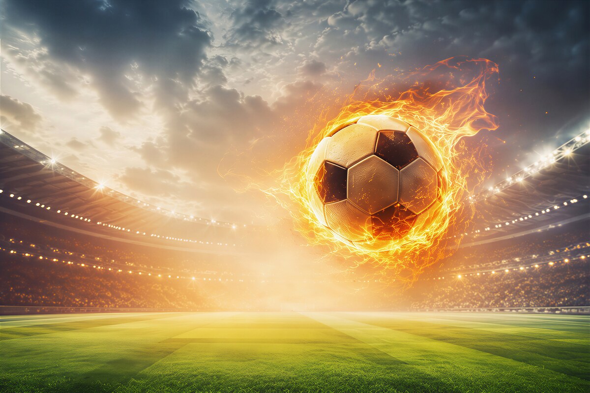 Papier peint ballon de football en feu au stade dynamique sportif