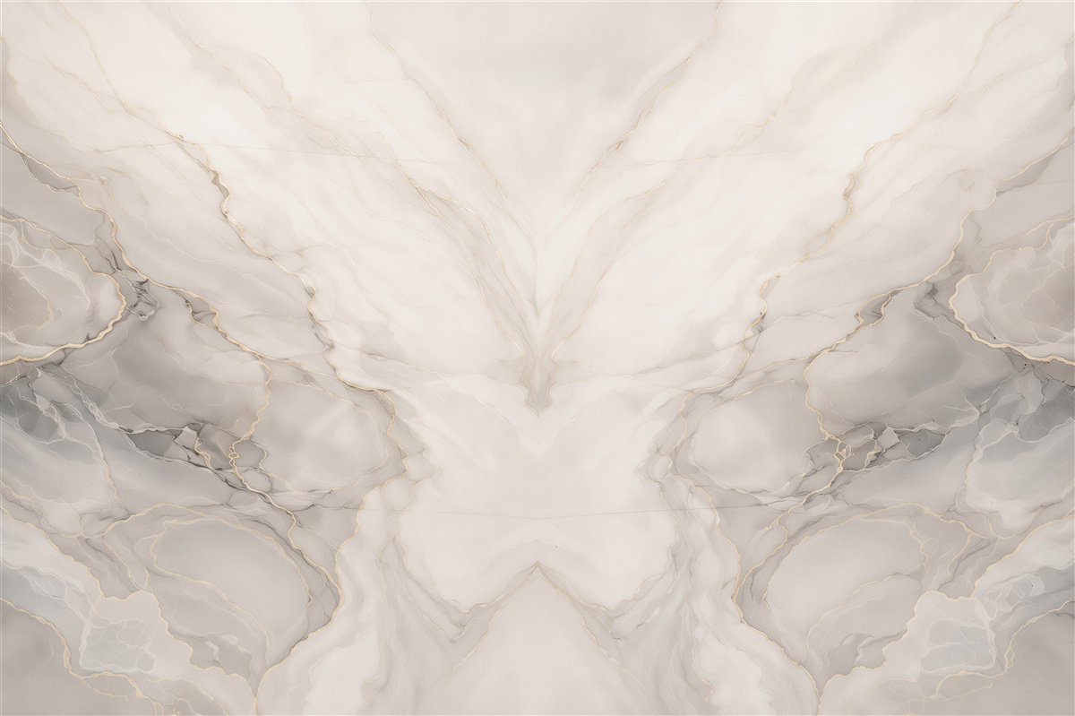 Papier peint marbre blanc gris symétrique avec veines dorées