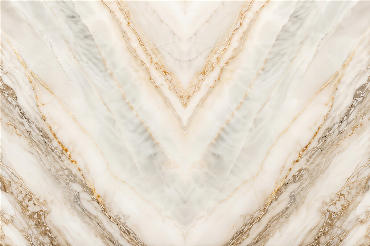 Papier peint marbre blanc avec des veines dorées motif symétrique glamour