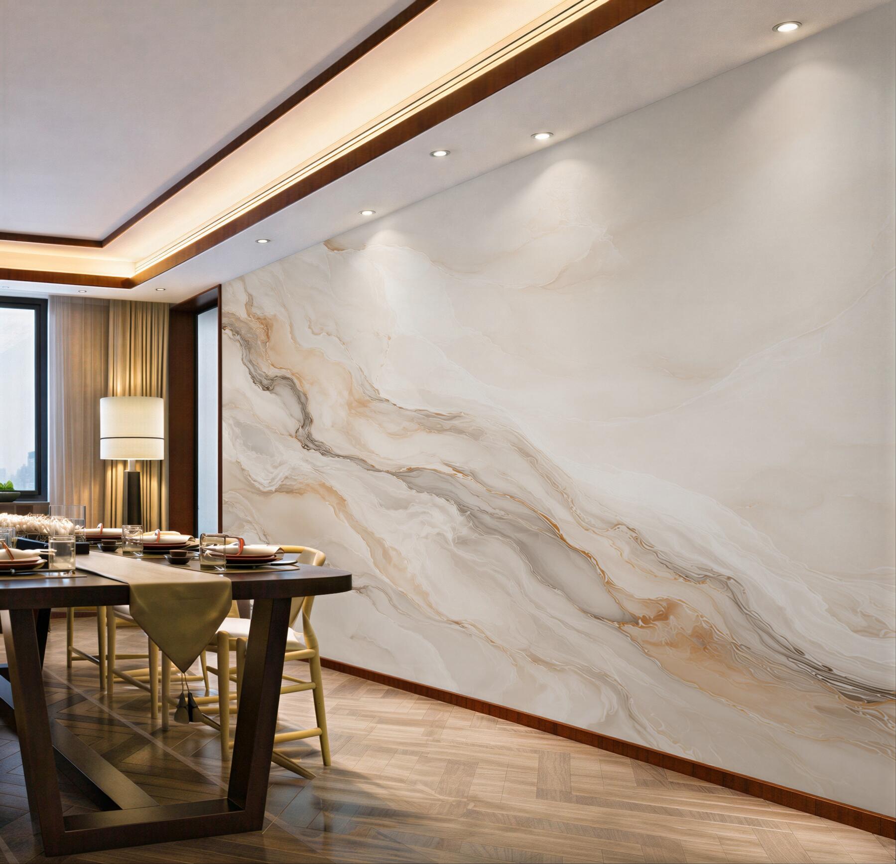 Papier peint marbre beige avec des veines dorées élégant pour le salon