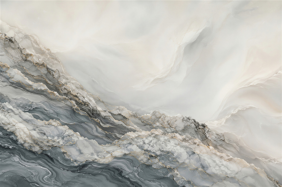 Papier peint vagues de marbre abstrait gris doré moderne