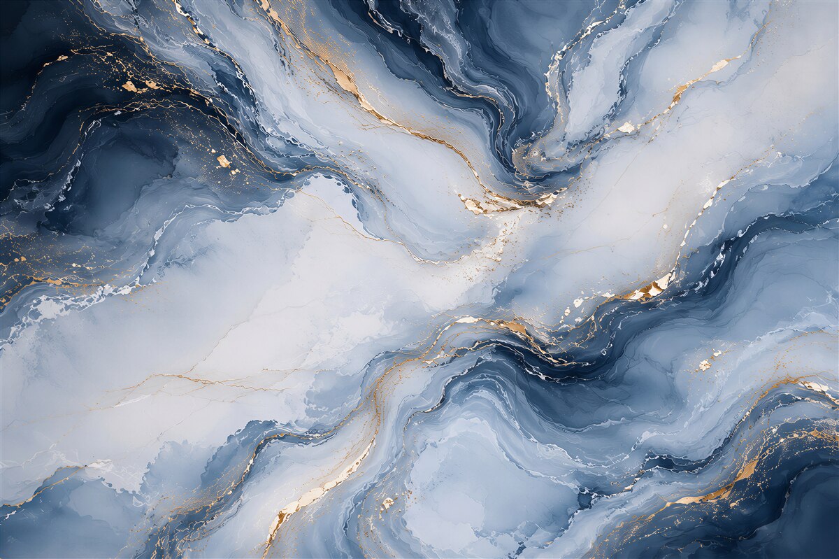 Papier peint marbre abstrait bleu marine avec des accents dorés