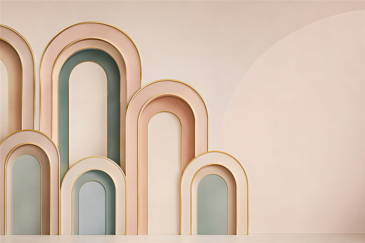 Papier peint arcs géométriques beiges abstraction moderne 3D