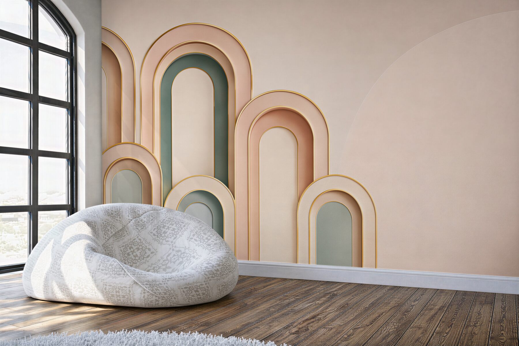 Papier peint arcs géométriques beiges abstraction moderne 3D