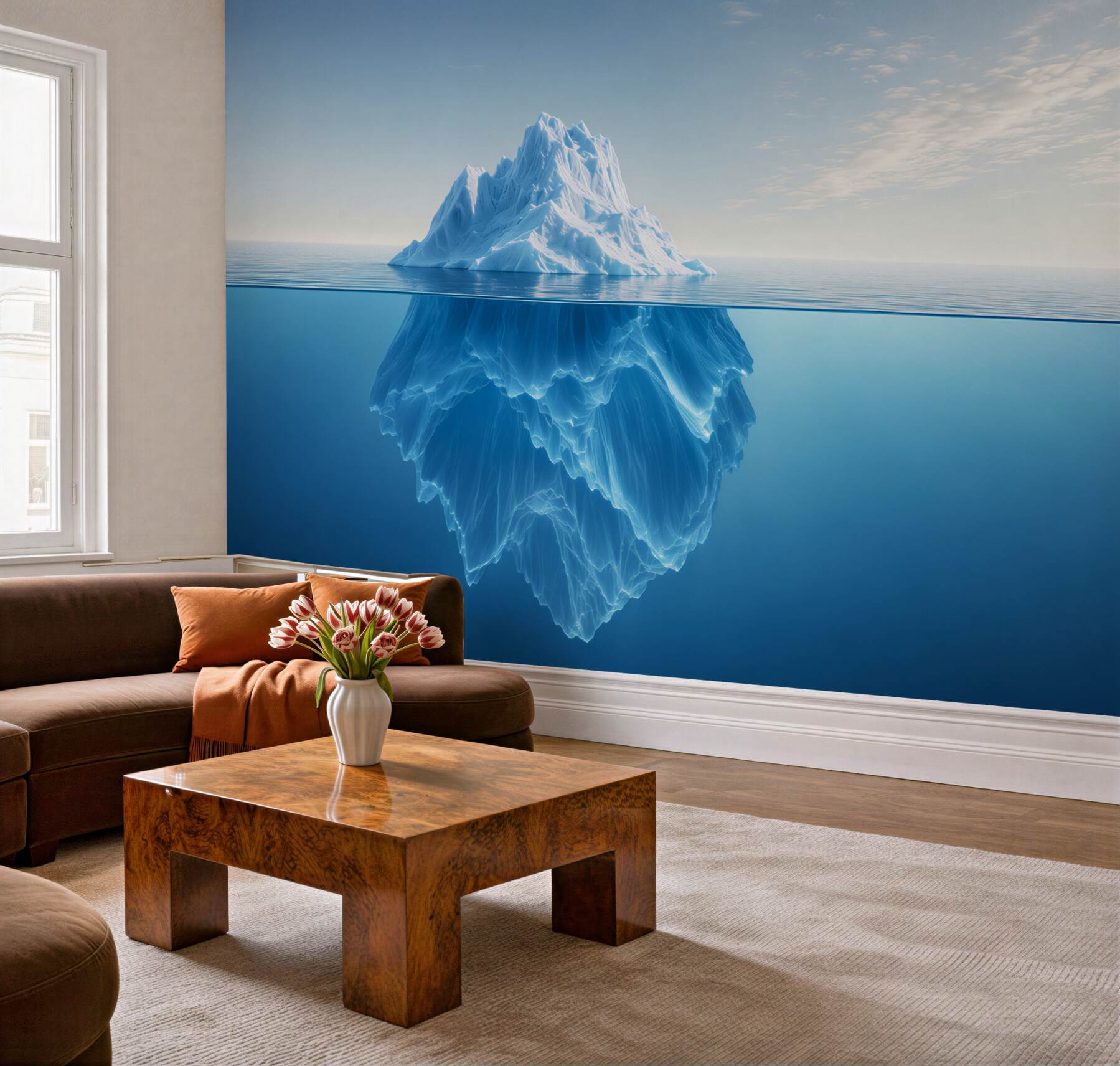 Papier peint iceberg dans l'océan bleu minimaliste