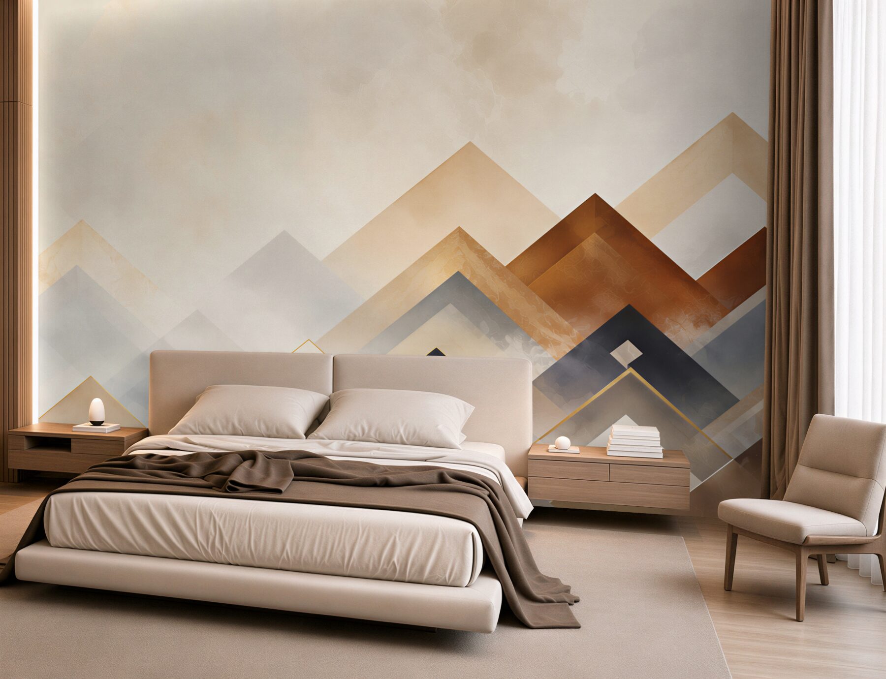 Papier peint sommets géométriques abstraits beige brun modernes