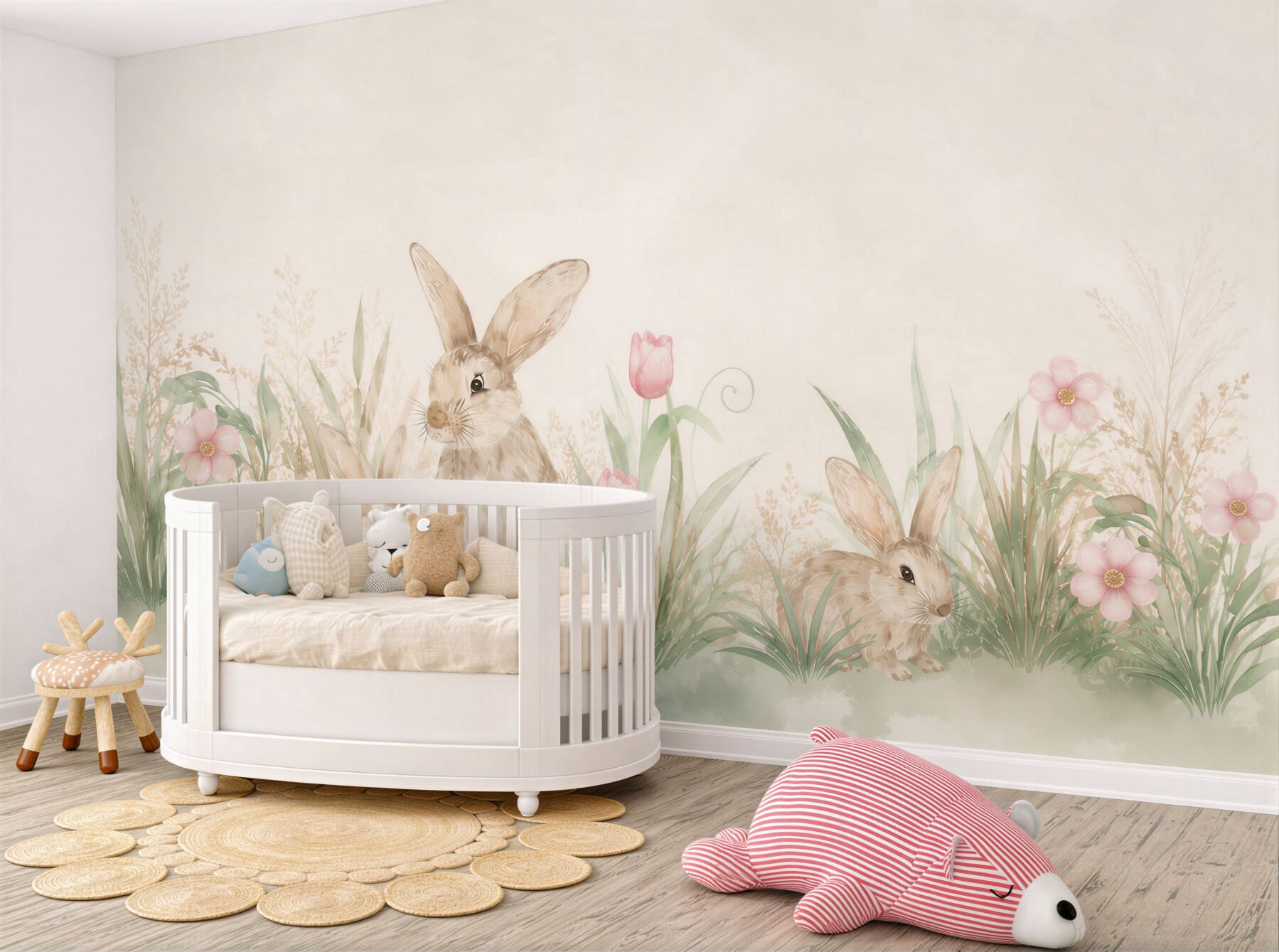 Papier peint kanikis et tulipes rose-vert
