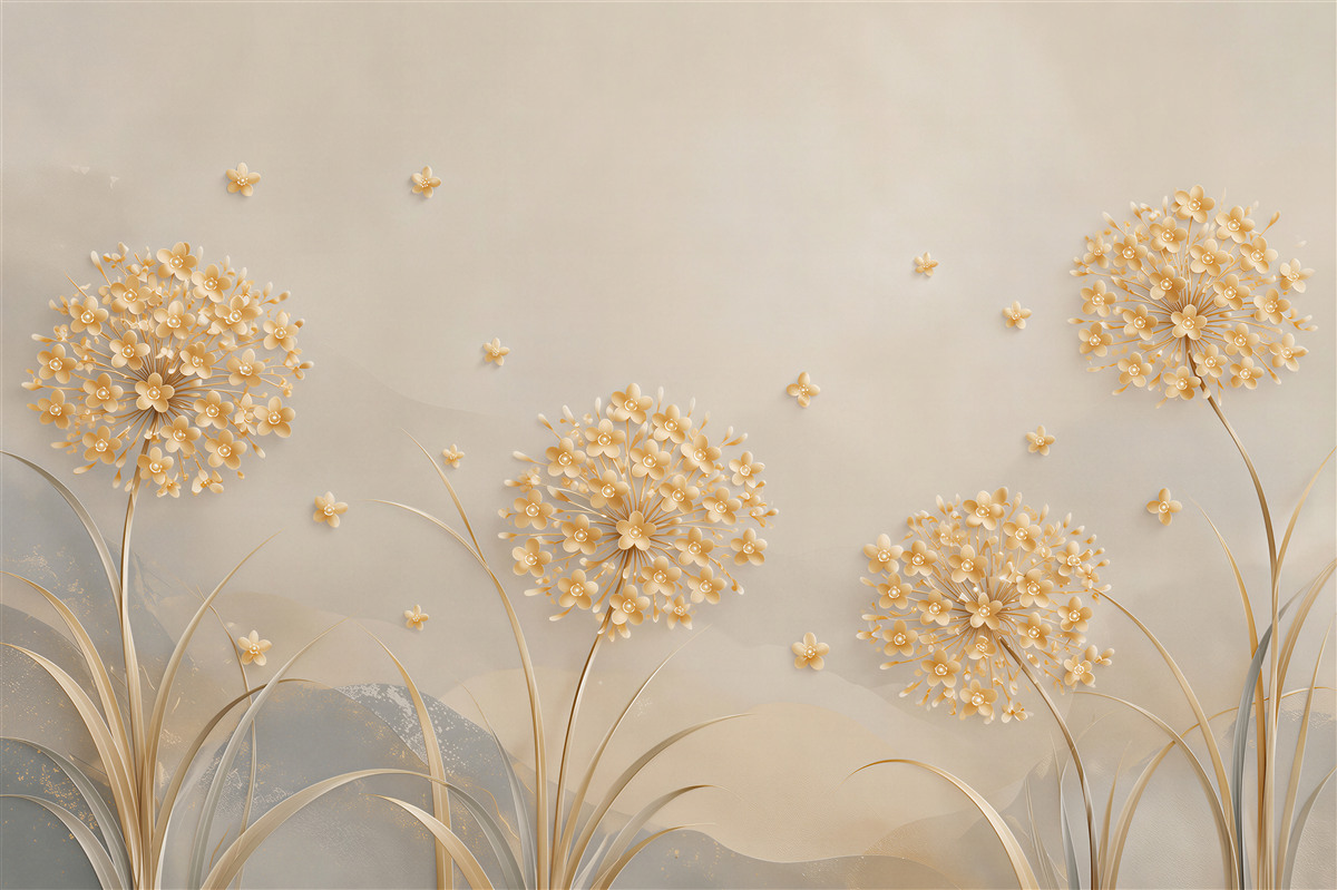 Papier peint fleurs d'ail or et beige élégantes