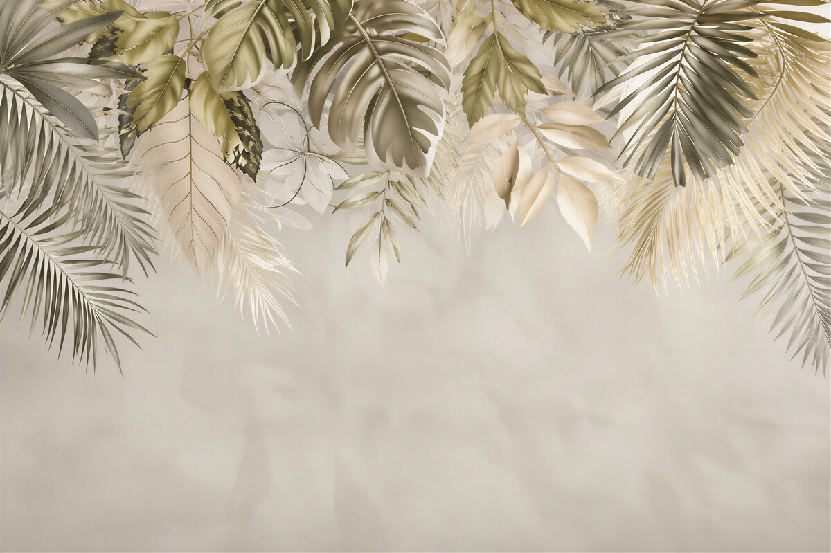 Papier peint feuilles tropicales beiges élégantes pour le salon