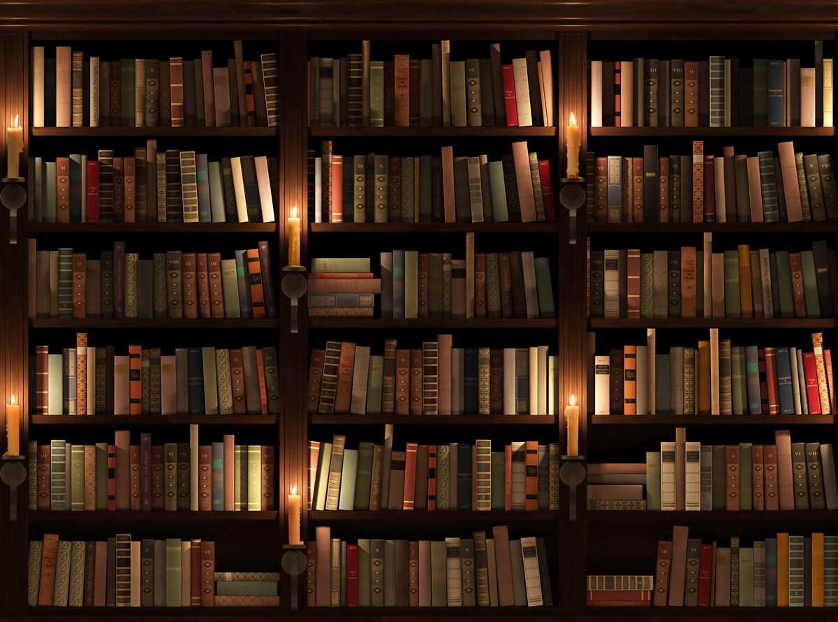 Papier peint bibliothèque avec livres et bougies