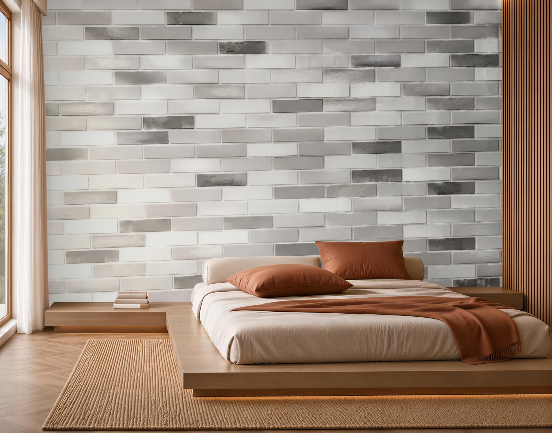 Papier peint mur en briques noir et blanc