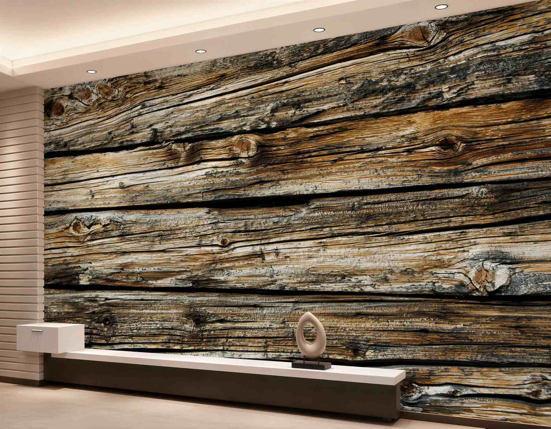 Papier peint planche rétro en bois véritable