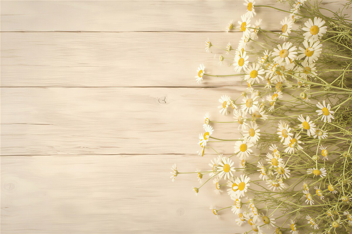 Papier peint bouquet de marguerites sur planche de parquet