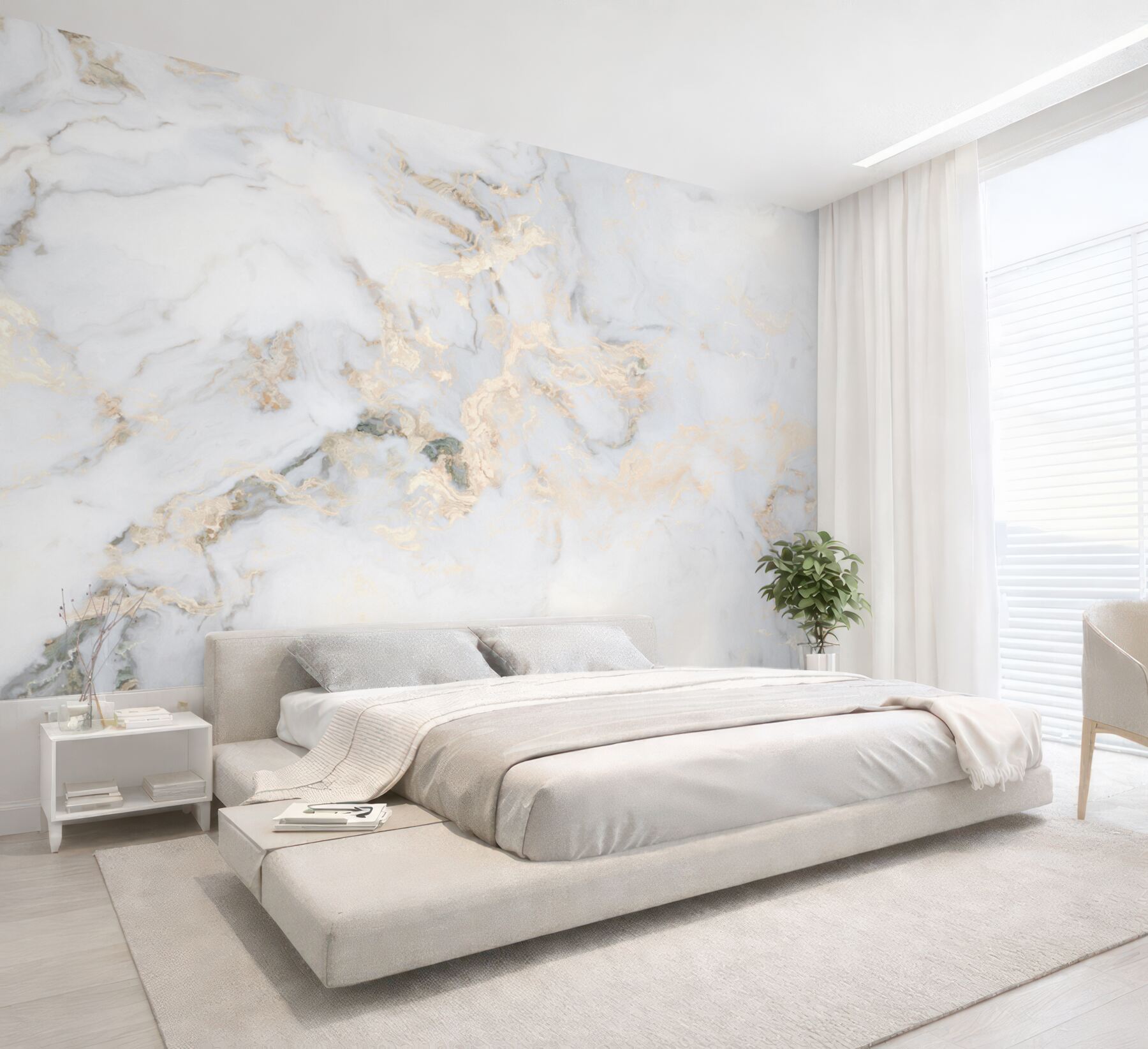 Papier peint marbre blanc luxueux