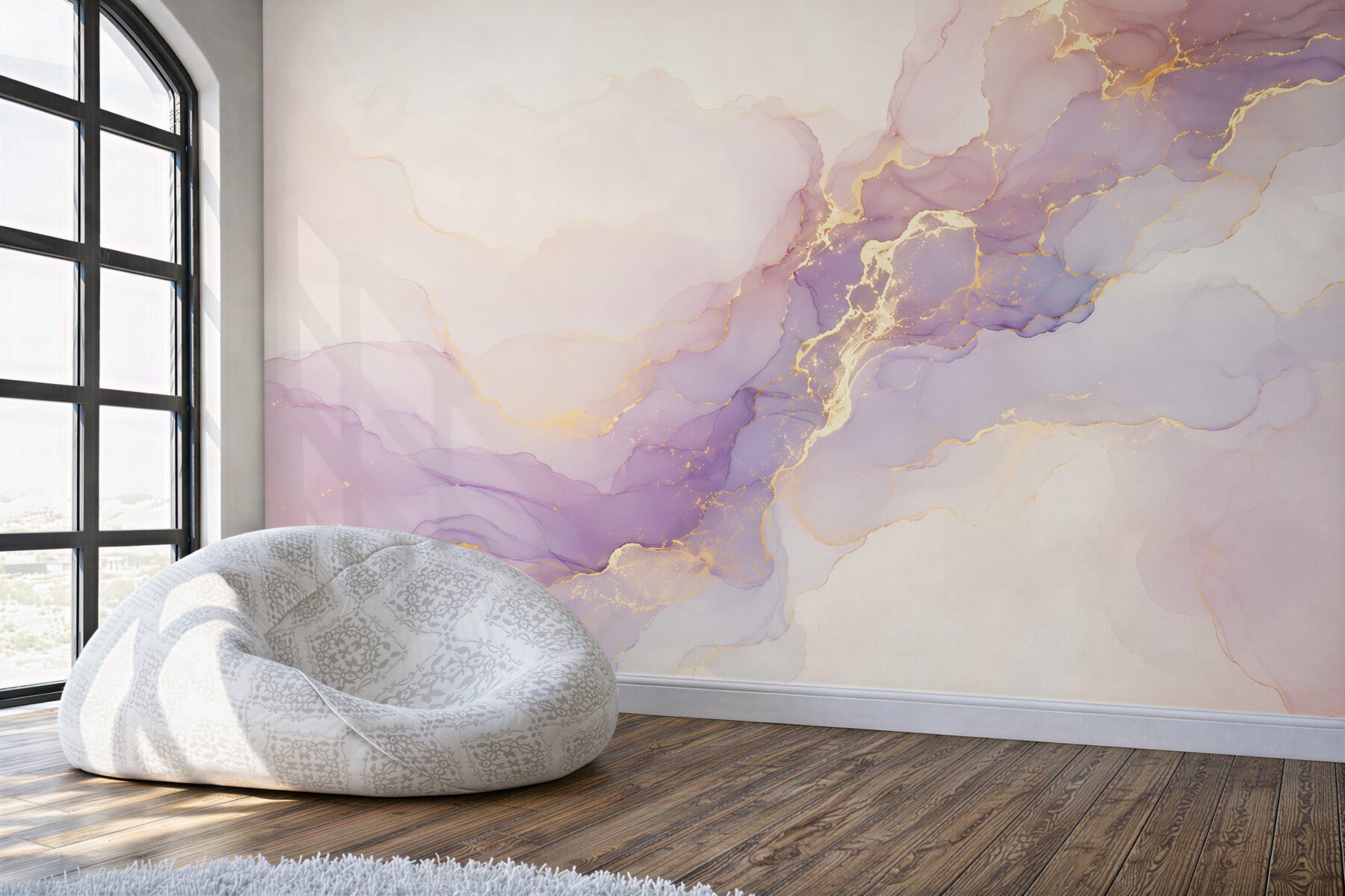 Papier peint lilas liquide avec or