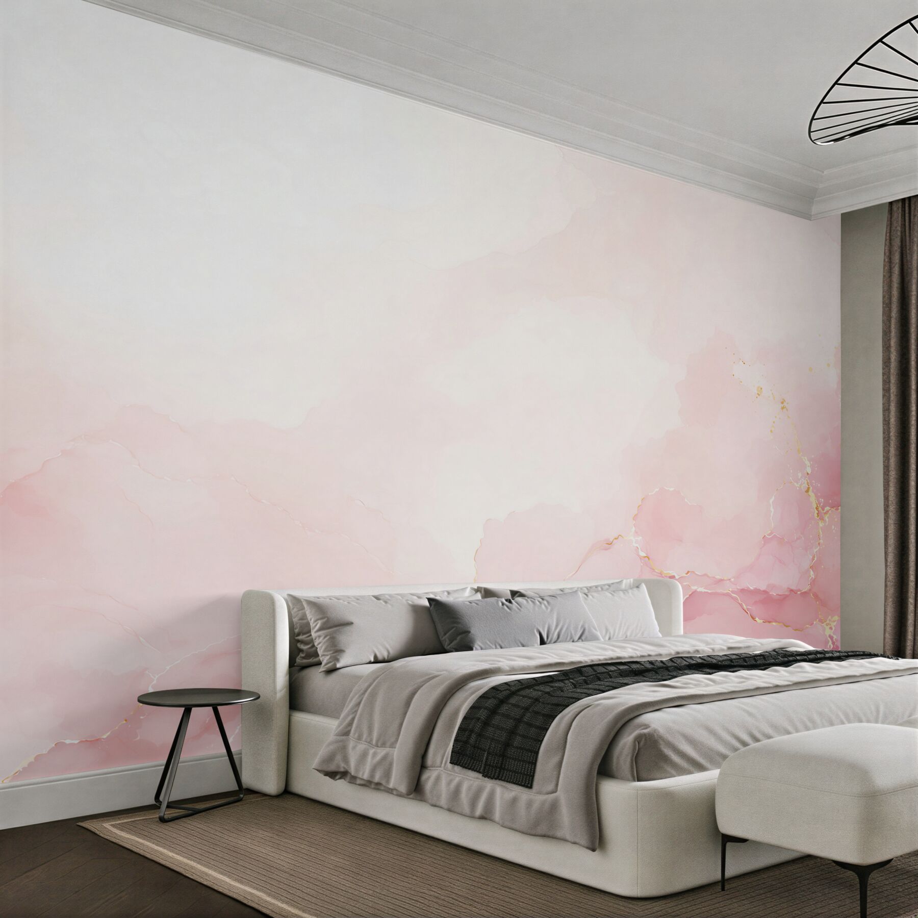 Papier peint marbre blanc et rose délicat