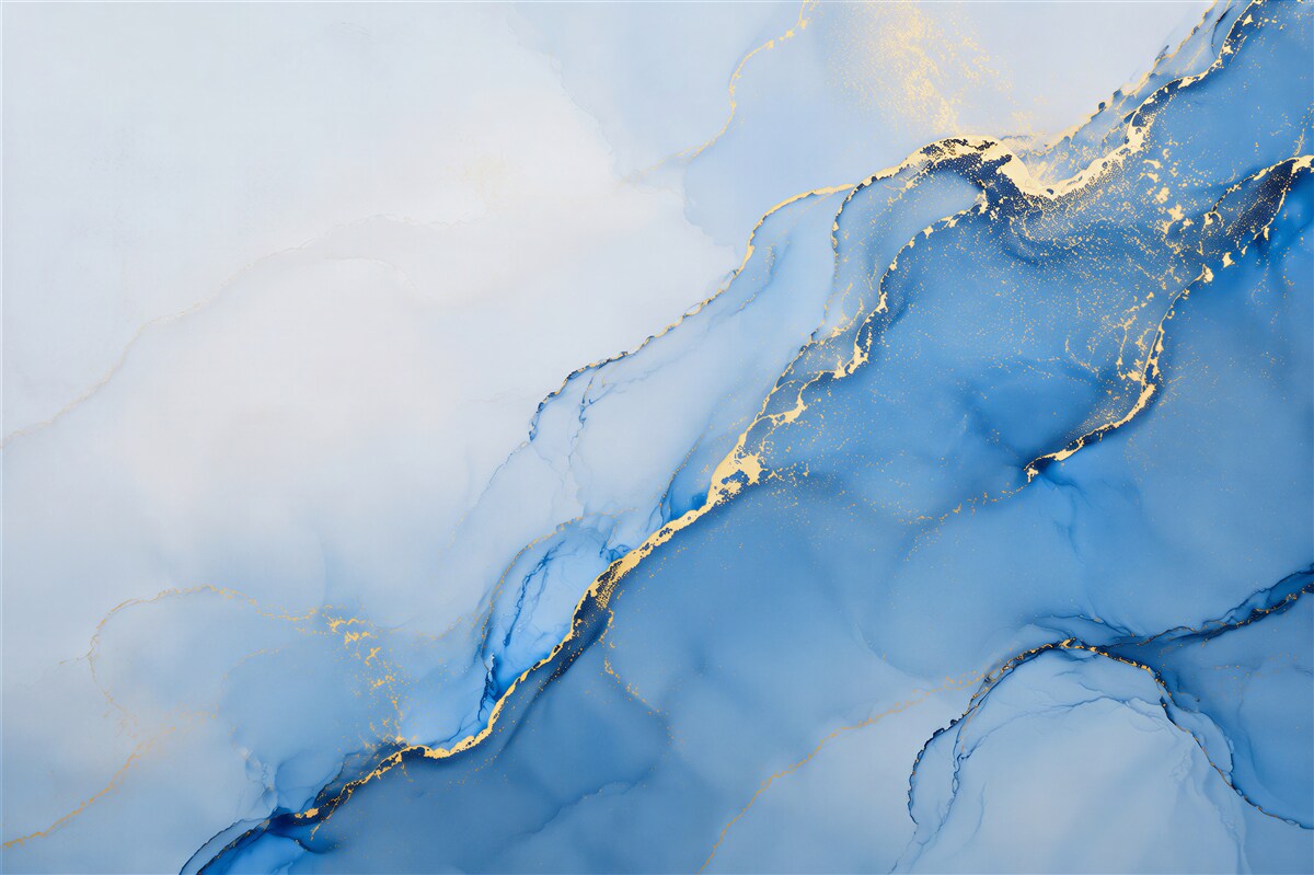 Papier peint vagues bleues avec or