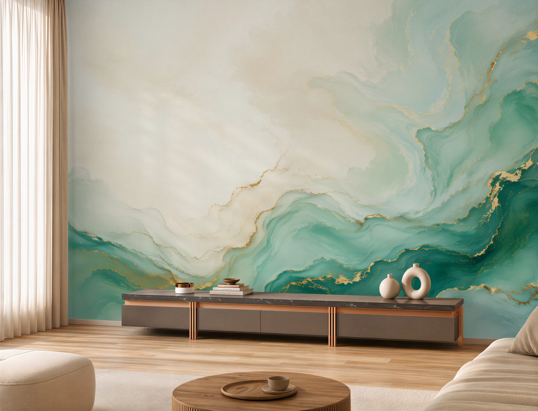 Papier peint taches émeraude avec or