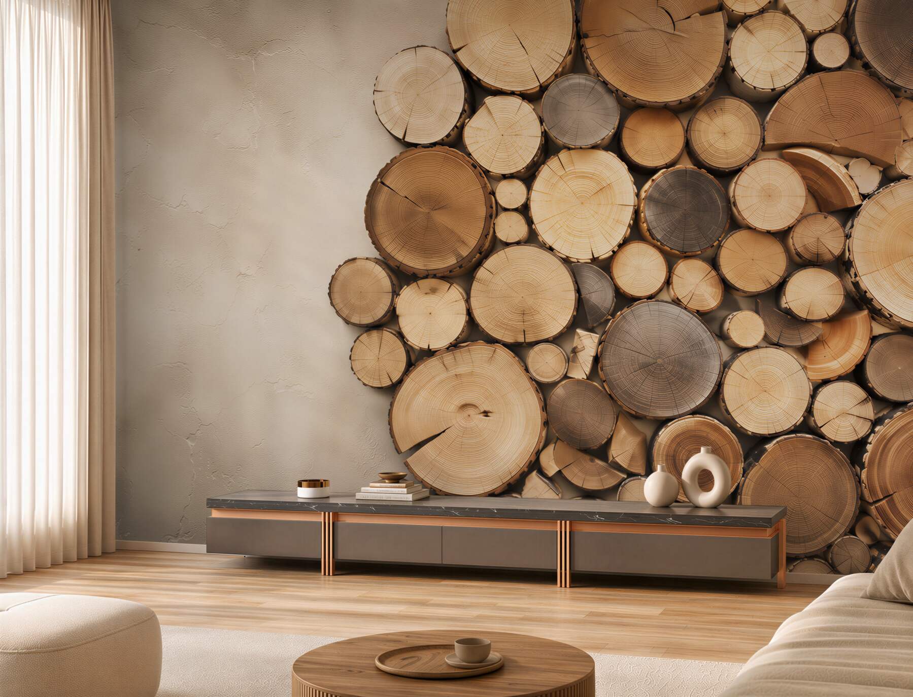 Papier peint tranches de bois multicolores