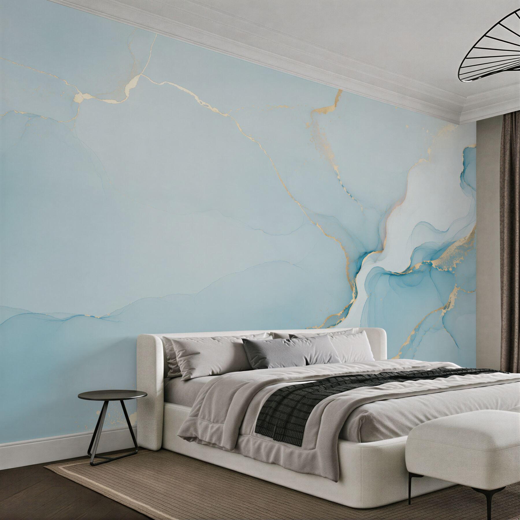 Papier peint marbre turquoise et bleu