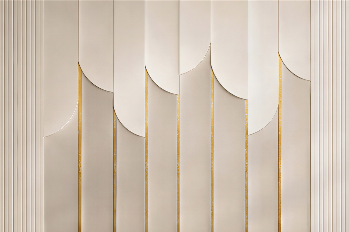 Papier peint sol en planches blanches et grises avec or