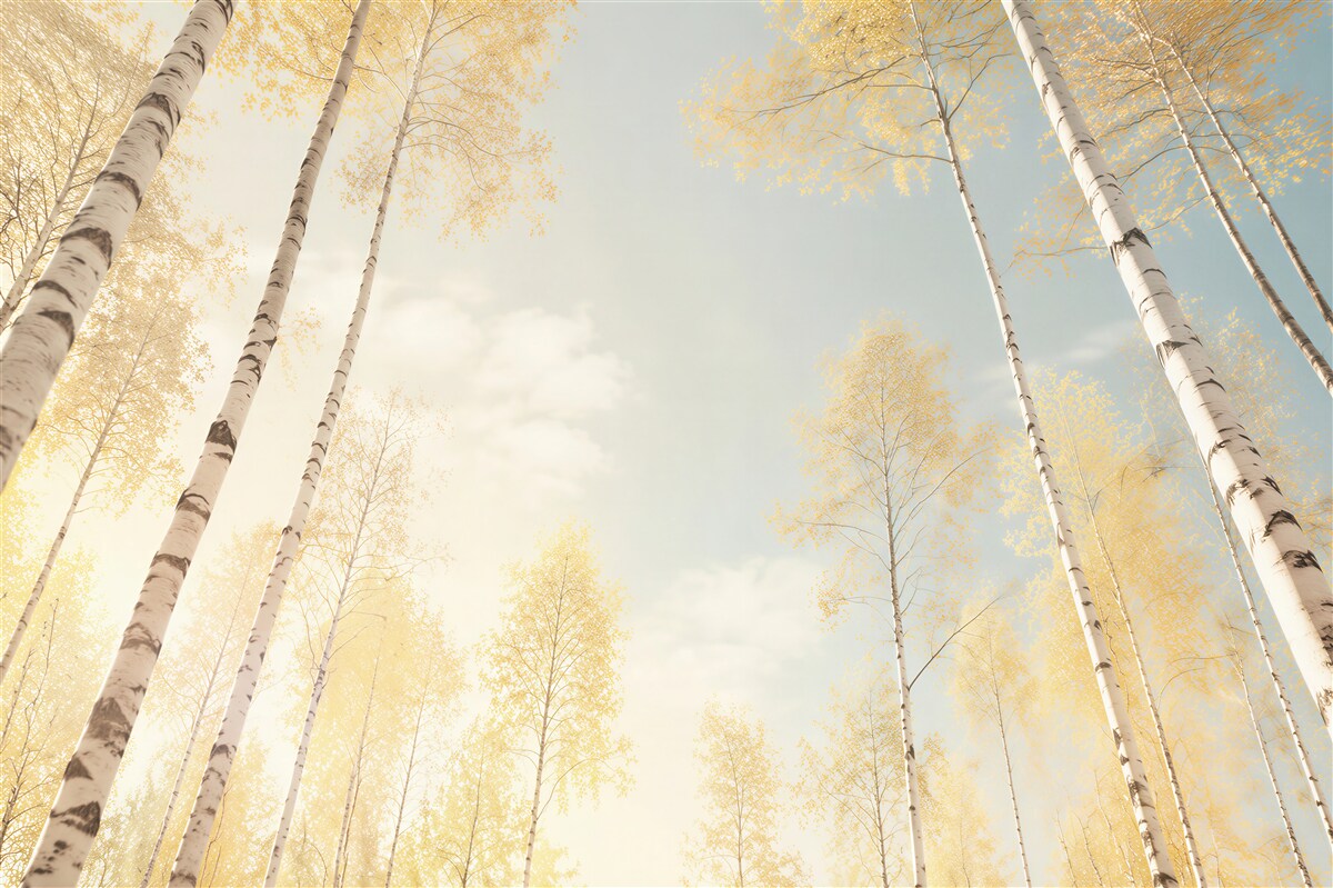 Papier peint cimes des grands arbres en couleurs jaunes