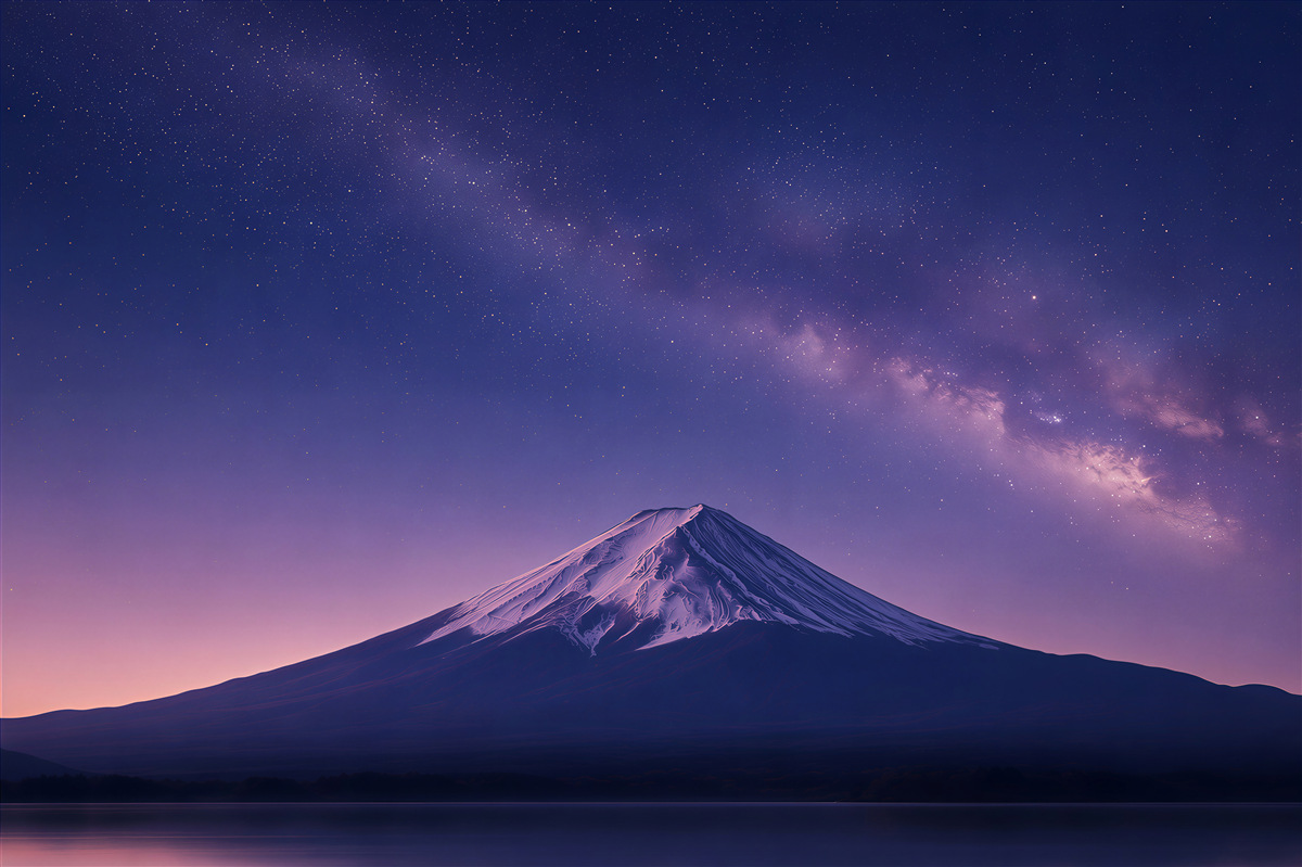 Papier peint ciel étoilé violet au-dessus du sommet de la montagne