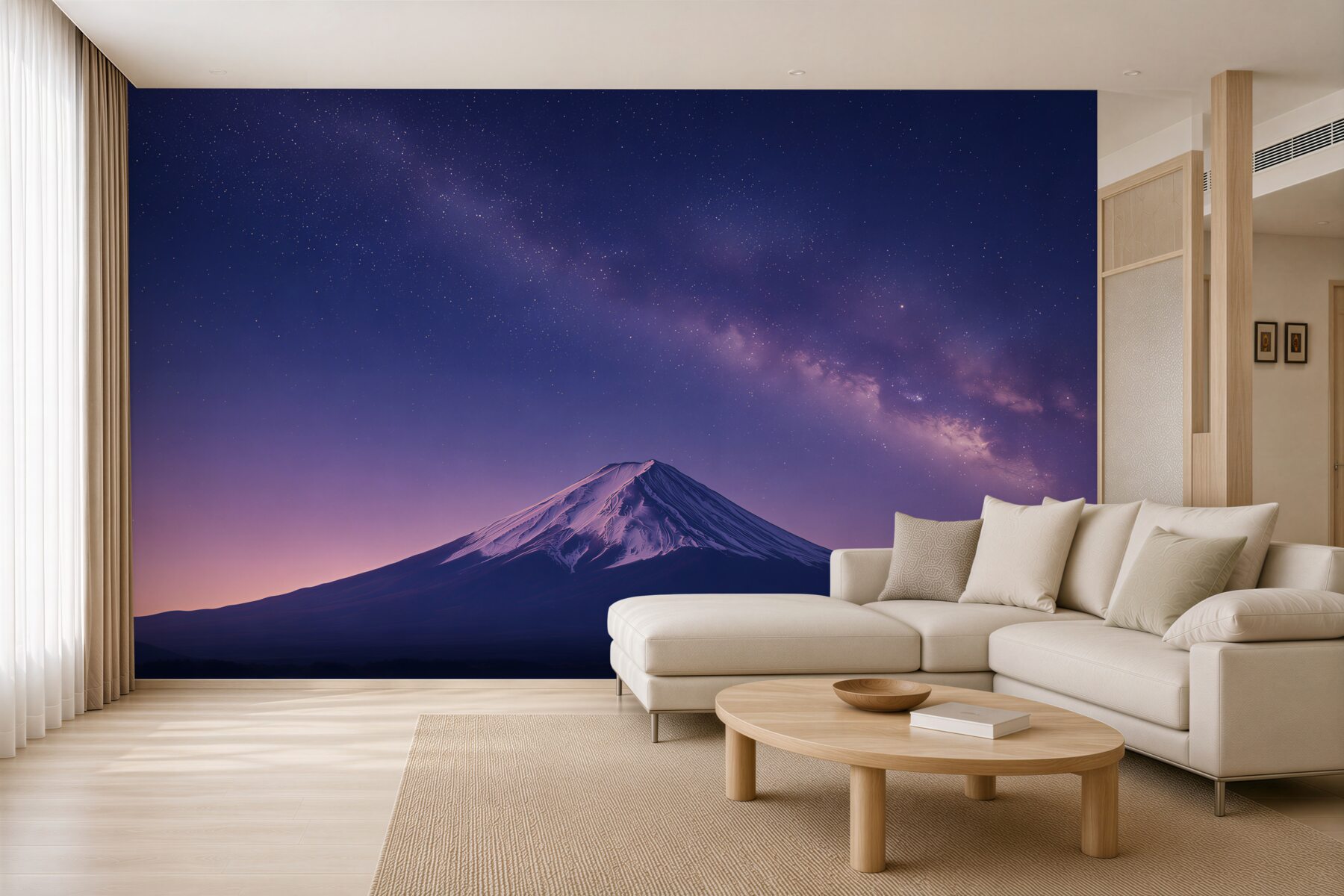 Papier peint ciel étoilé violet au-dessus du sommet de la montagne