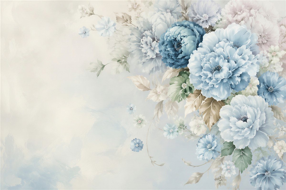 Papier peint composition de fleurs lilas et bleues